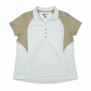 Izod Womens size Large X-Treme Function Cool FX Golf Shirt tan white